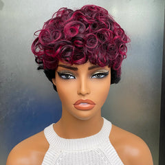 Short Black and Burgundy Synthetic Wig Short Curly 2 Tones Synthetic Wigs For Black Women Natural Short Hair Wig