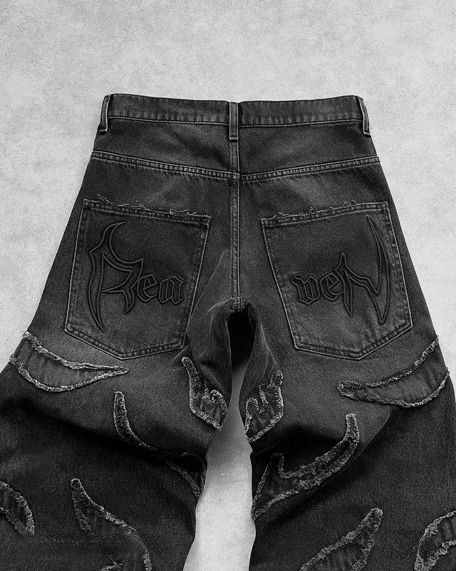 Baggy Jeans Men Y2k Hip Hop Retro Oversized Embroidery Pants Harajuku Gothic Wide Leg Streetwear