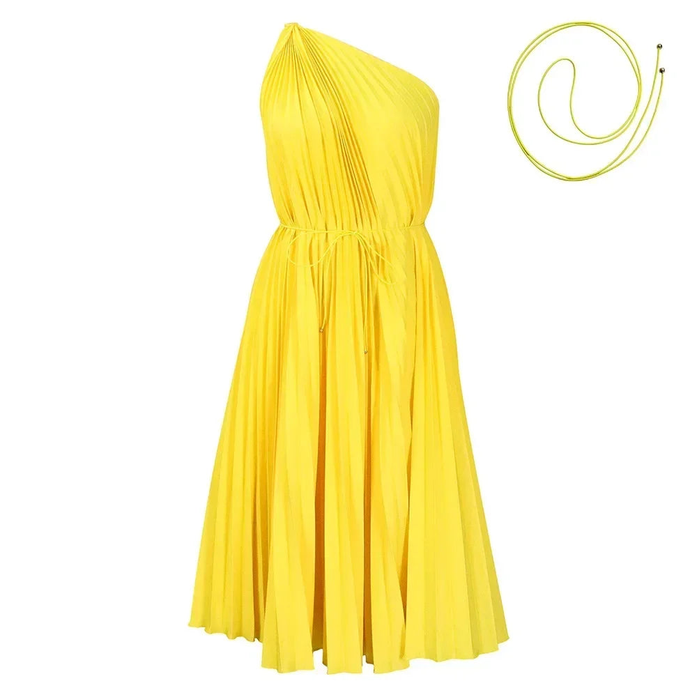 African Pleated Summer Sexy Sleeveless Party Midi Dress