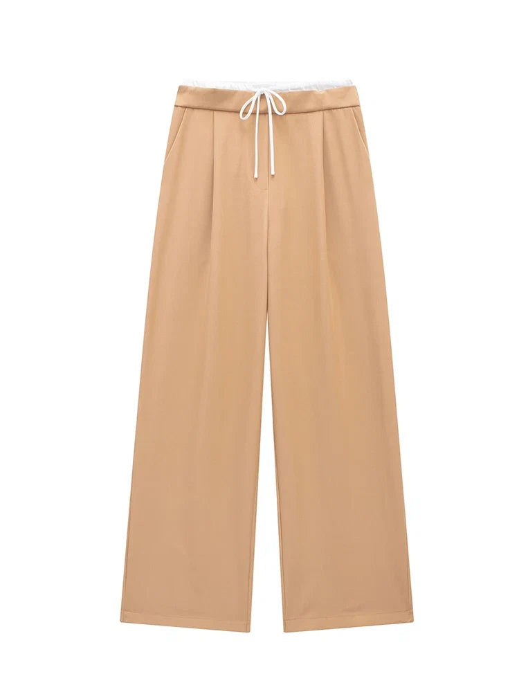 Willshela Fashion Solid Lace Up Side Zipper Straight Pants Vintage Elastic High Waist Chic Trousers