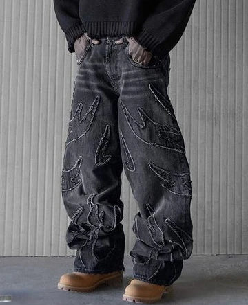 Baggy Jeans Men Y2k Hip Hop Retro Oversized Embroidery Pants Harajuku Gothic Wide Leg Streetwear