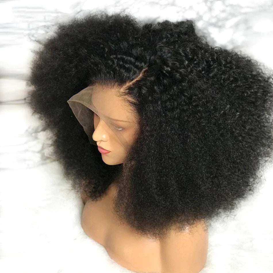 Soft Short Bob Black Kinky Curly 180Density Deep Lace Front Wig For African Women Synthetic Babyhair Preplucked Daily Cosplay