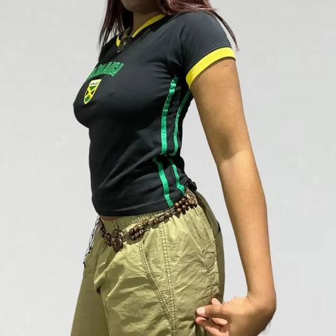 Emo Clothing Aesthetics Women's Jamaican Short Top Street Clothing Baby T-shirt Y2k Retro Casual Short Sleeve T-shirt