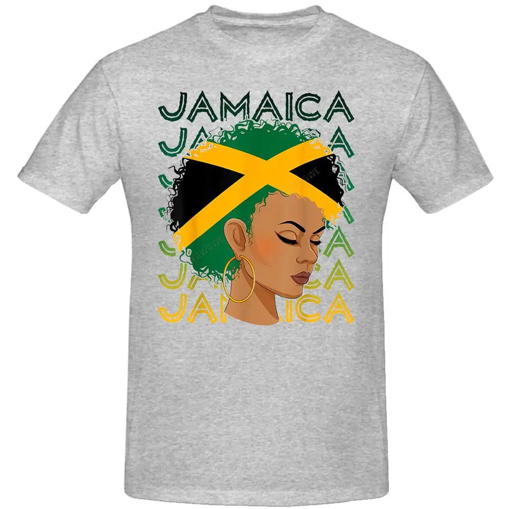 Jamaican Black Girls Jamaica Flag Hair Womens Tee Tops Round Neck Short-Sleeve Fashion Tshirt Clothing Casual Basic T-shirts