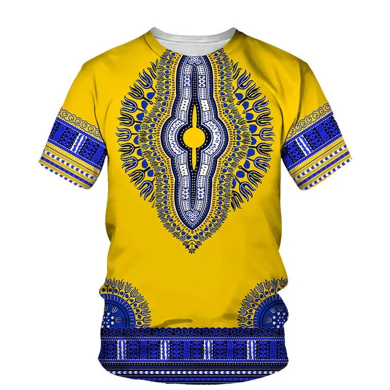 Summer Fashion Dashiki Men Casual Wear in vibrant colors, perfect for summer outings.