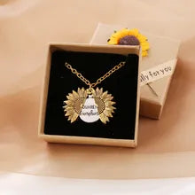 You Are My Sunshine Sunflower Locket Pendant Necklace Wife Daughter featuring sunflower locket with engraved message