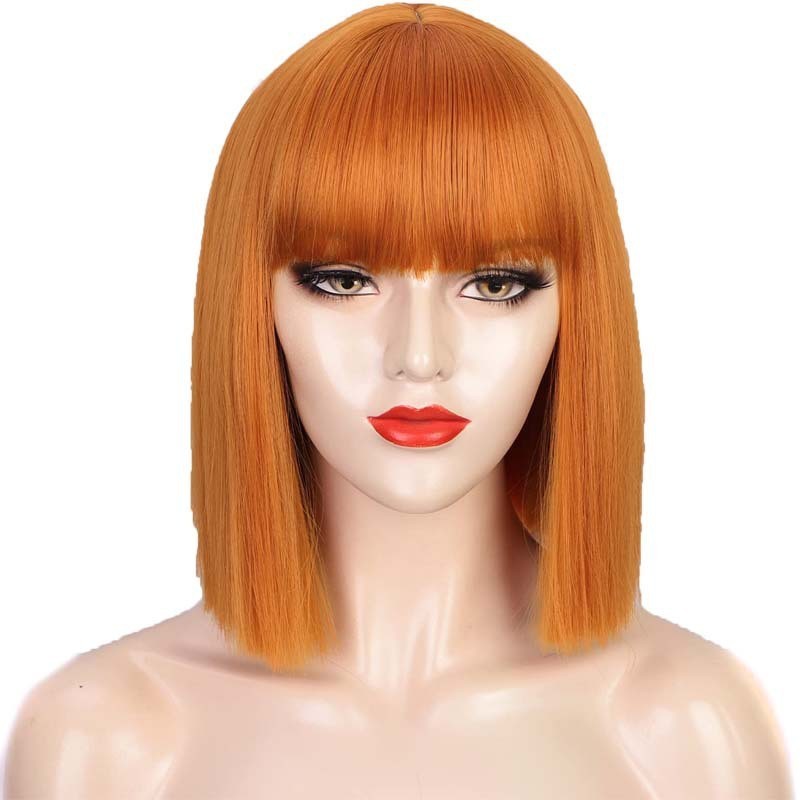 Full-Head Synthetic Wig – Black, Orange & Red