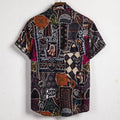 Men's New Summer Fashion Short-sleeved Linen Indian Ethnic Flower Shirt