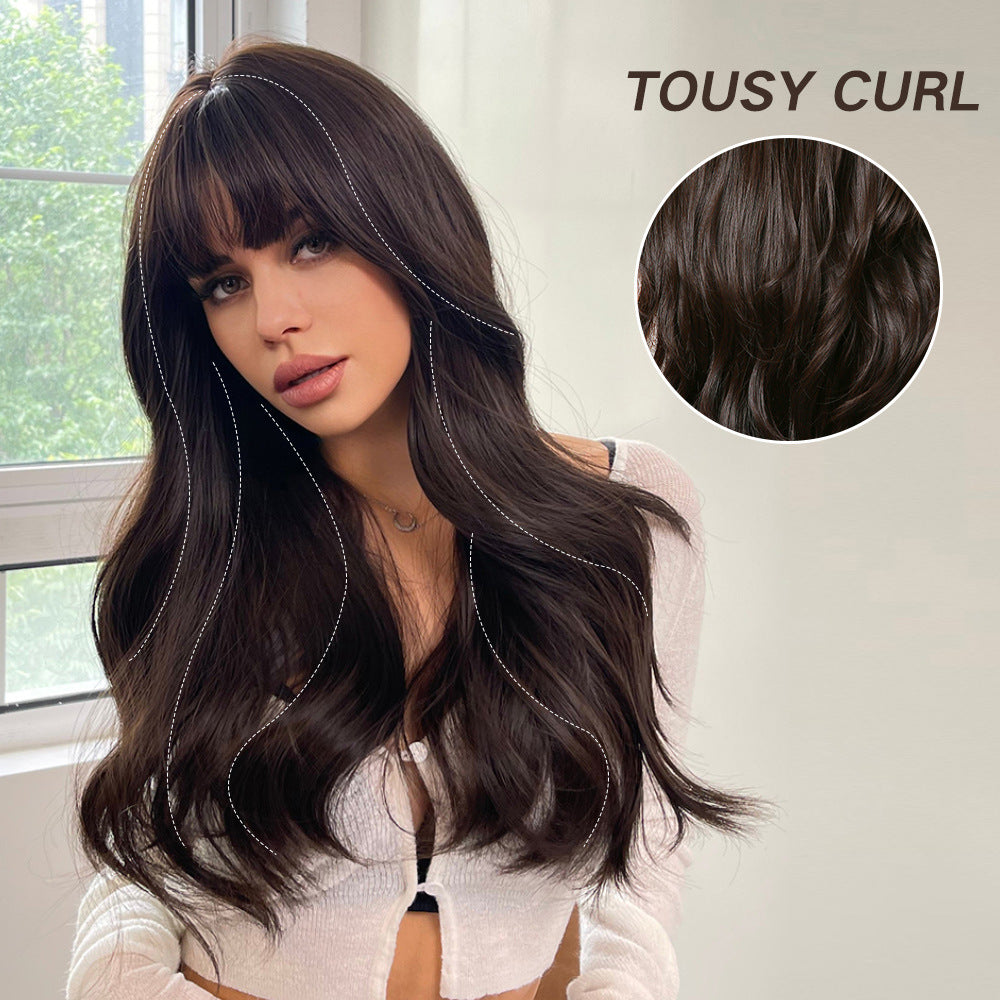 24" Long Curly Wave Wig with Bangs – 5 Colors Synthetic