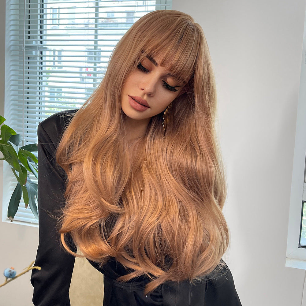 24" Long Curly Wave Wig with Bangs – 5 Colors Synthetic