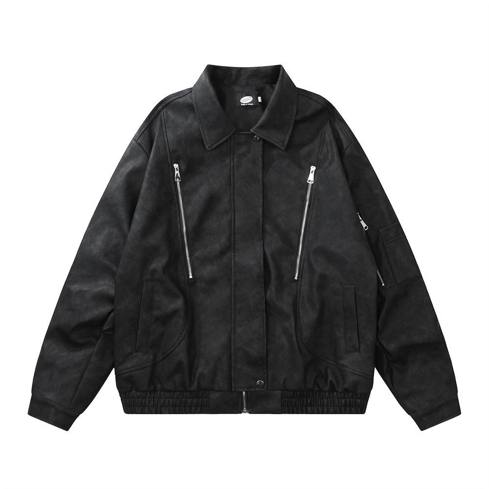 American Retro Motorcycle Clothing Leather Coat