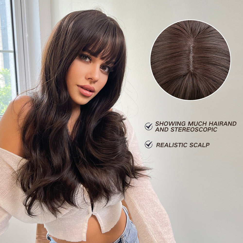 24" Long Curly Wave Wig with Bangs – 5 Colors Synthetic