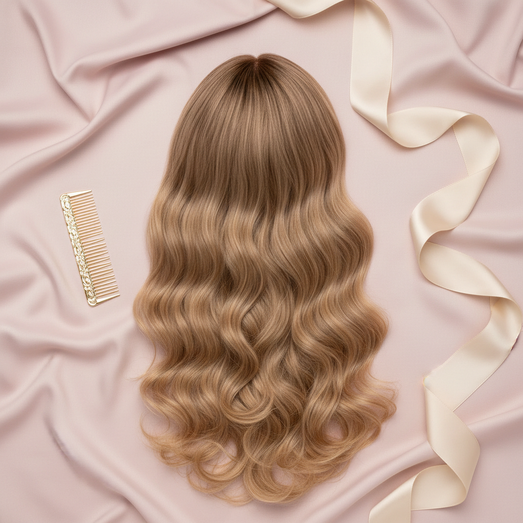 Flat Lay – Honey Blonde Loose Wave Wig