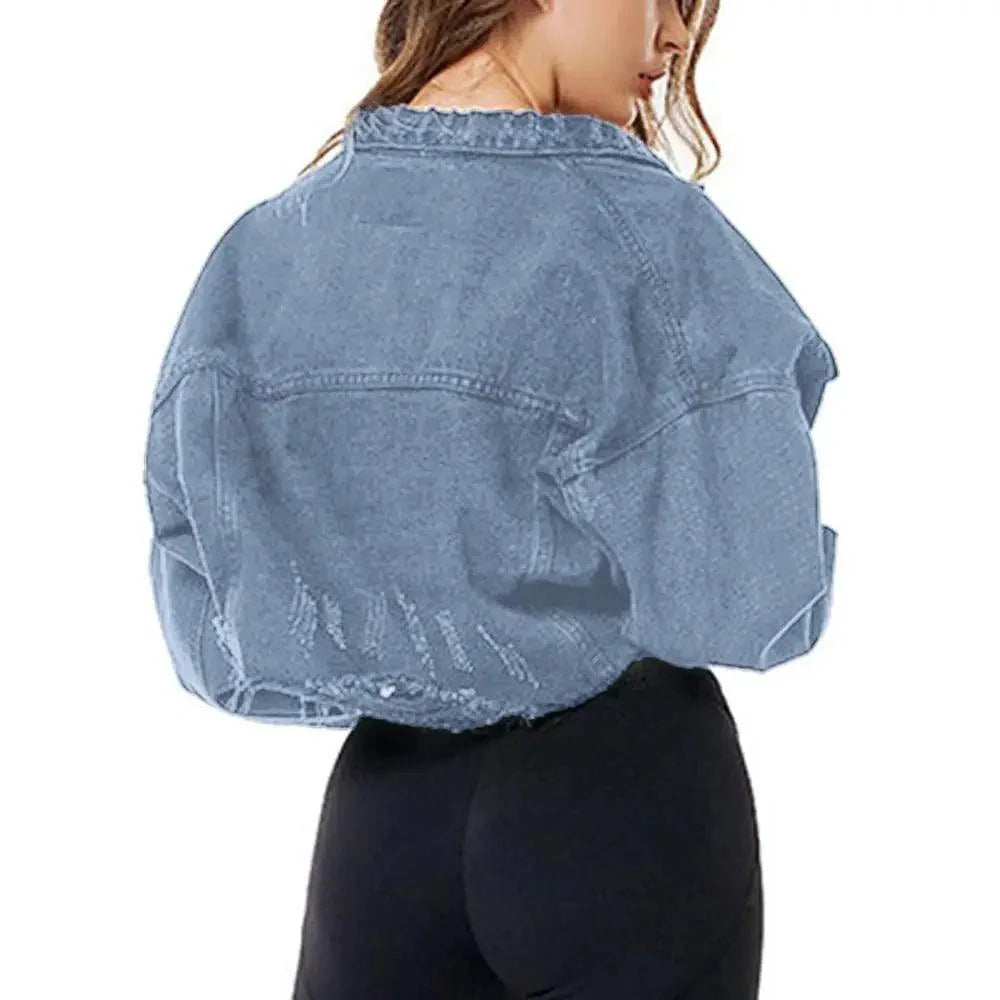 New Incredible Women Sexy Ripped Denim Vintage Casual Short Jean Jacket Puff Sleeve Streetwear