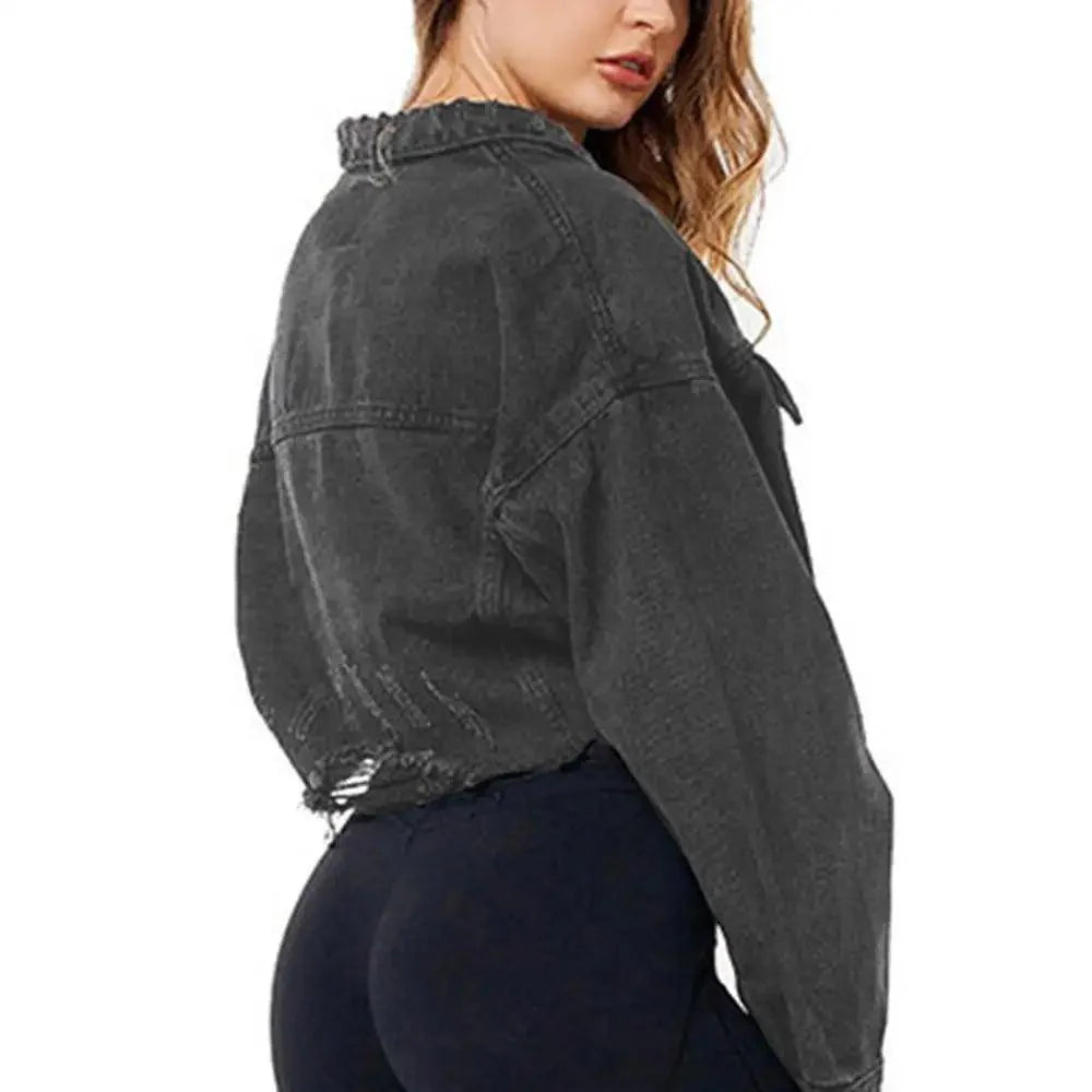 New Incredible Women Sexy Ripped Denim Vintage Casual Short Jean Jacket Puff Sleeve Streetwear