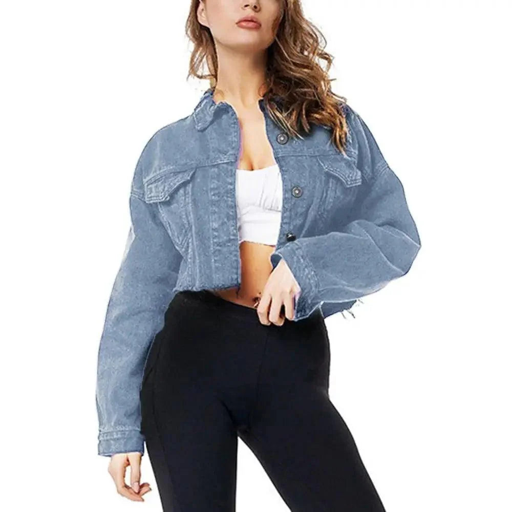 New Incredible Women Sexy Ripped Denim Vintage Casual Short Jean Jacket Puff Sleeve Streetwear