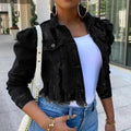 New Incredible Women Sexy Ripped Denim Vintage Casual Short Jean Jacket Puff Sleeve Streetwear