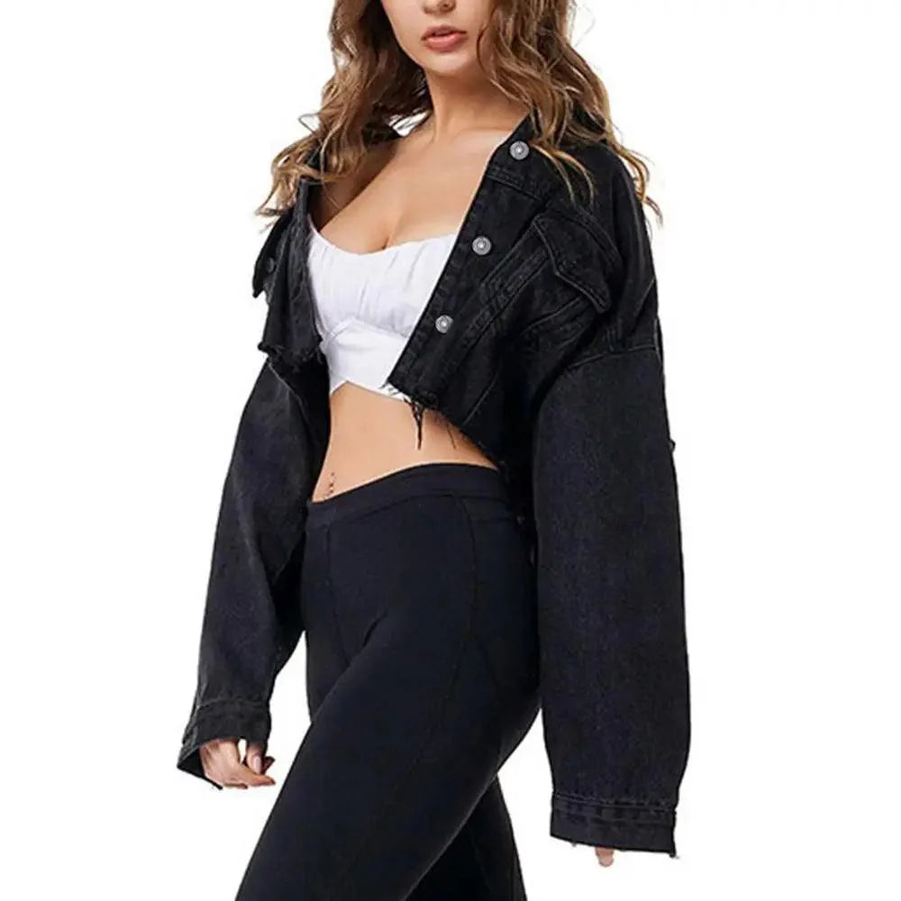 New Incredible Women Sexy Ripped Denim Vintage Casual Short Jean Jacket Puff Sleeve Streetwear