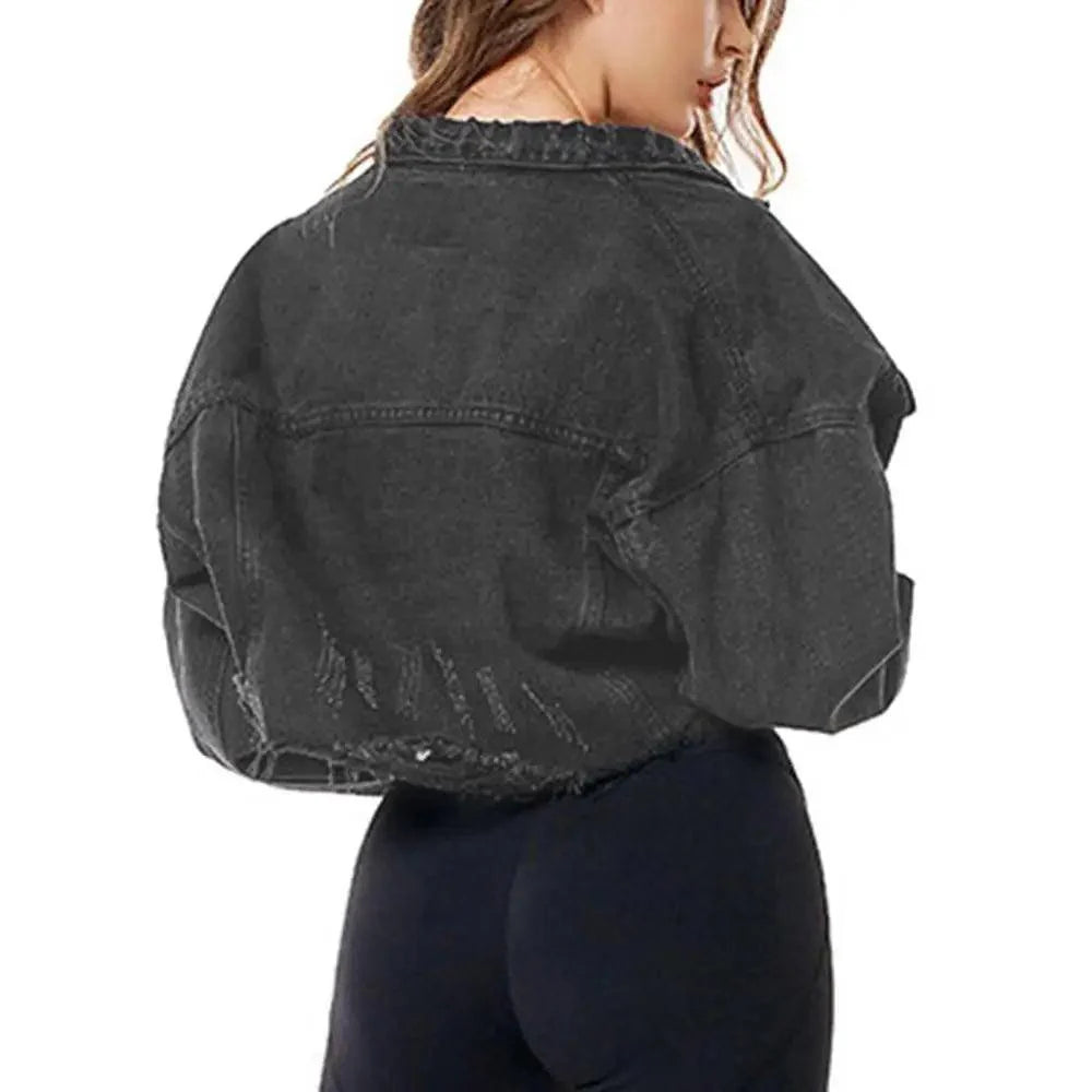 New Incredible Women Sexy Ripped Denim Vintage Casual Short Jean Jacket Puff Sleeve Streetwear