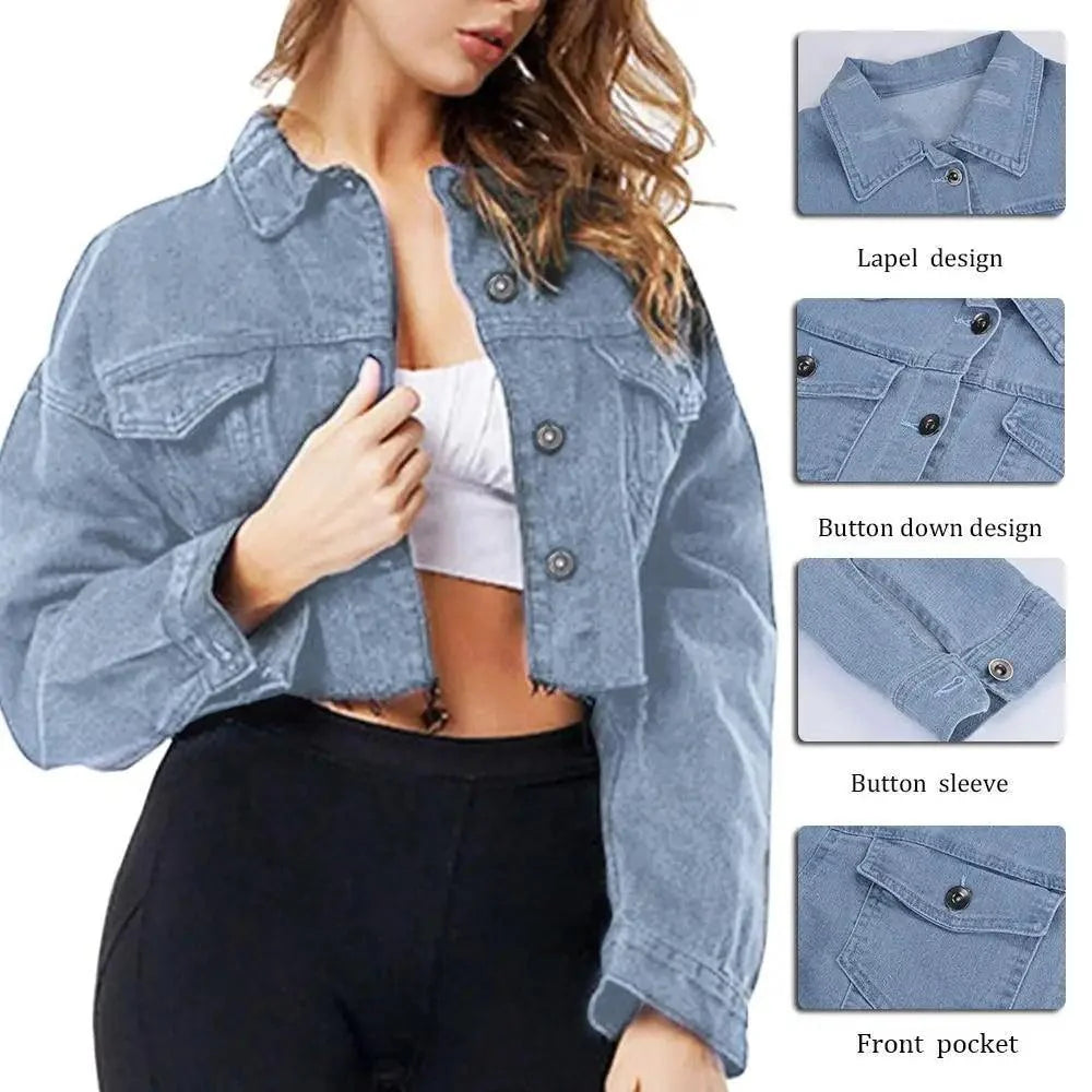 New Incredible Women Sexy Ripped Denim Vintage Casual Short Jean Jacket Puff Sleeve Streetwear